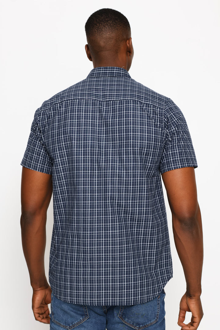 Short Sleeve Check Shirt - Navy/White