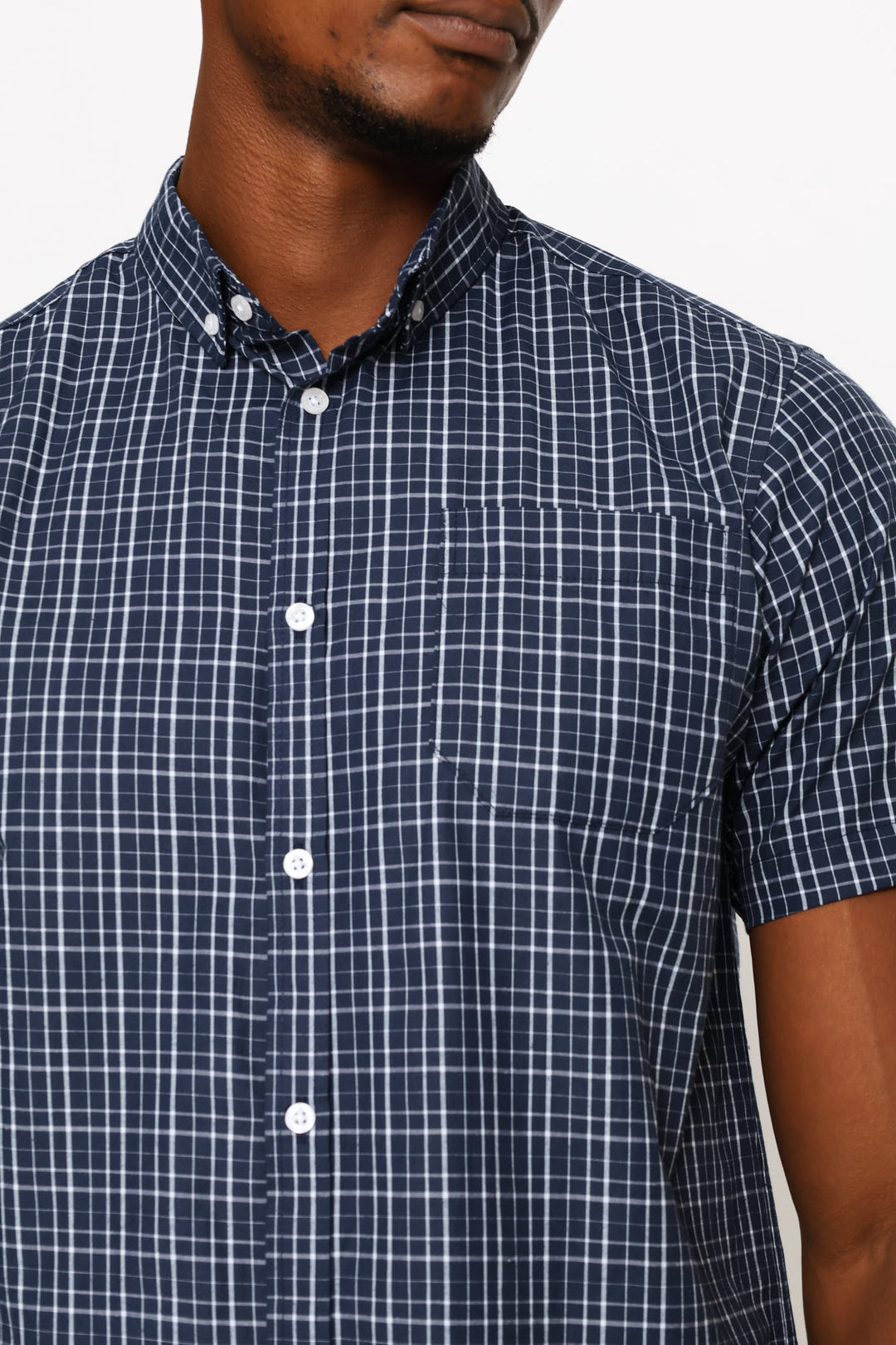 Short Sleeve Check Shirt - Navy/White
