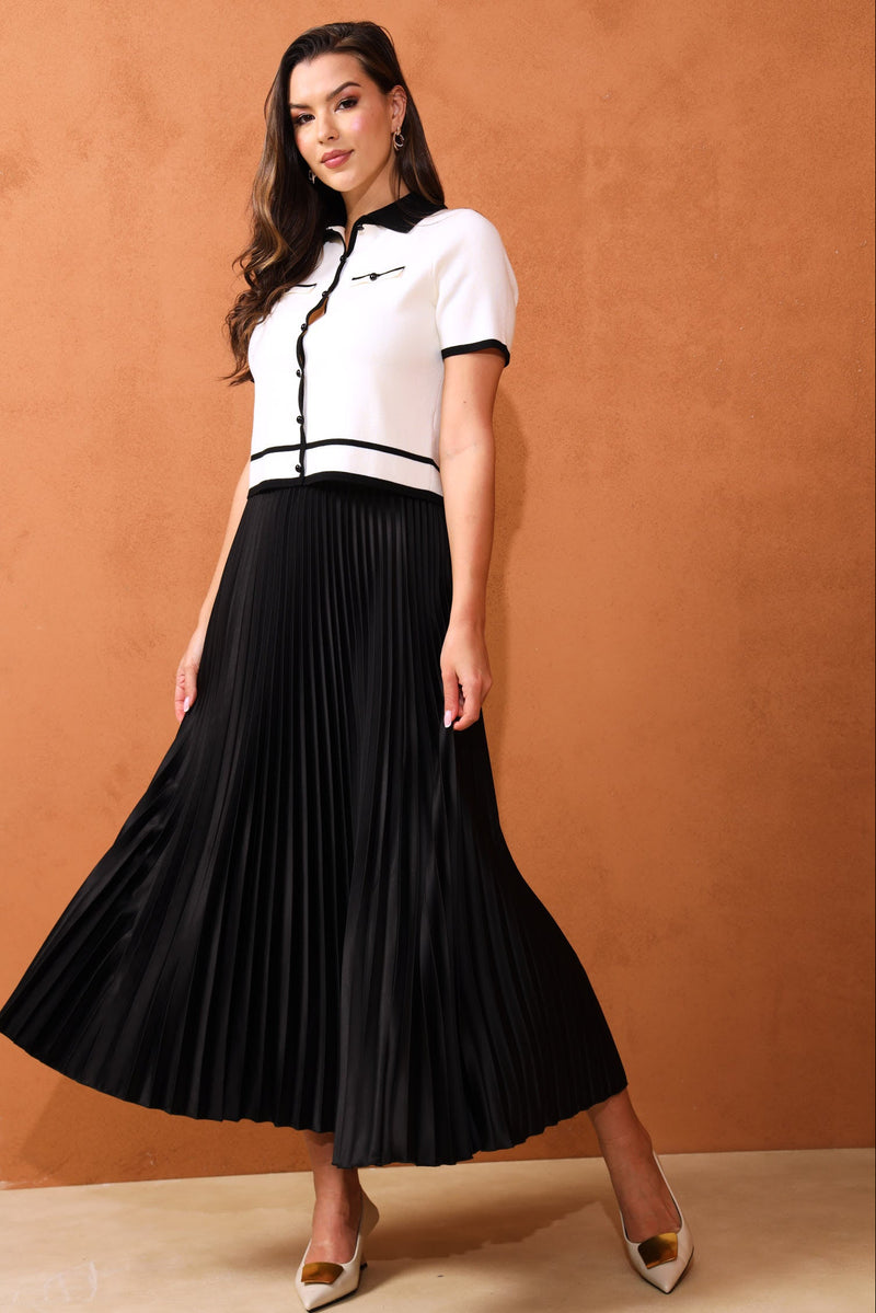 Pleated Satin Maxi Skirt - Black