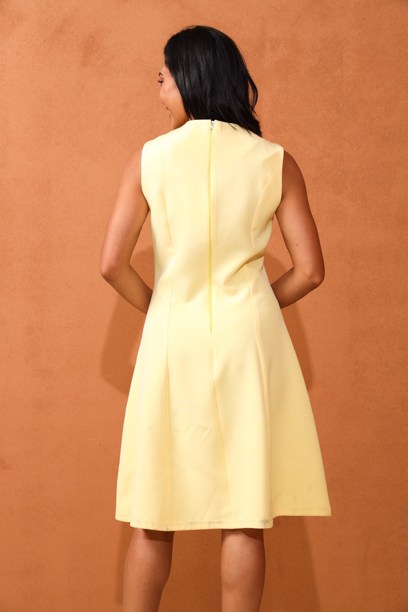 Panelled Flared Dress - Butter Yellow