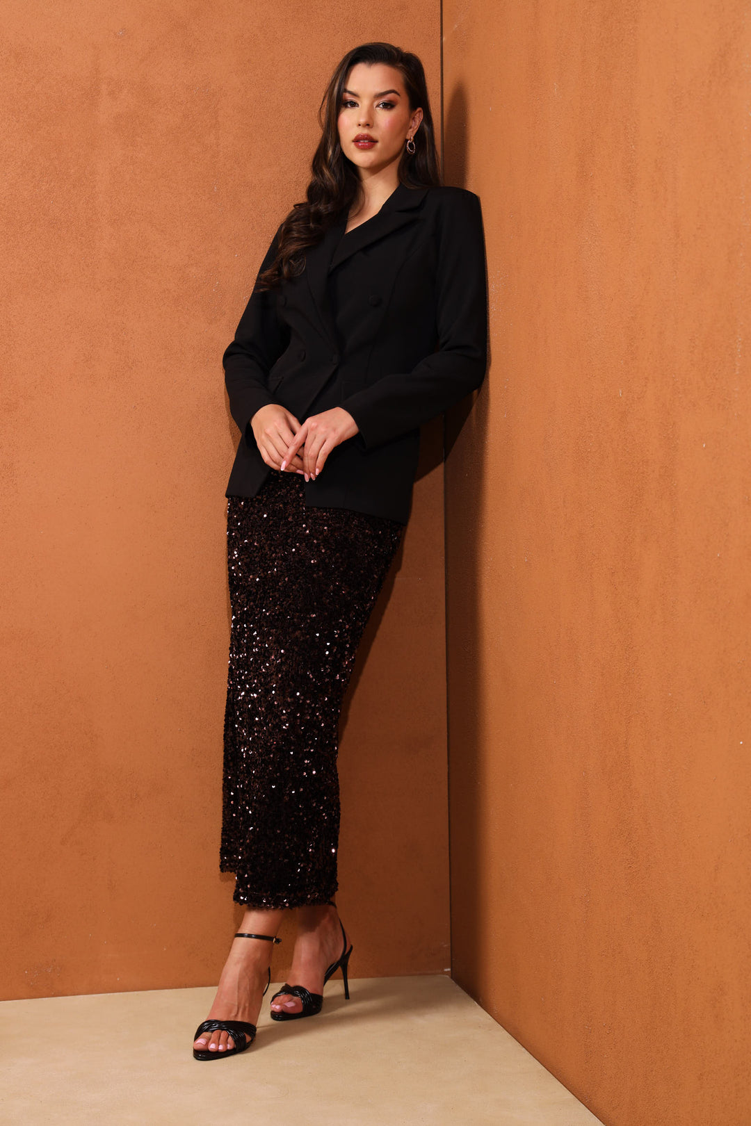 Zuri Sequin Maxi Skirt - Dark Chocolate