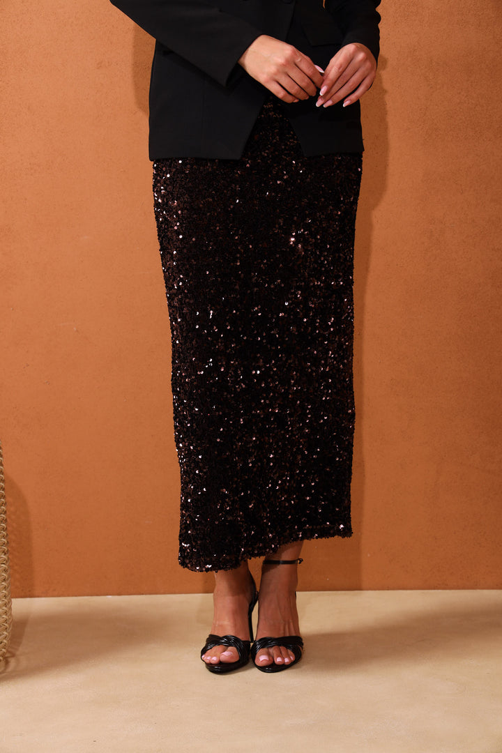 Zuri Sequin Maxi Skirt - Dark Chocolate