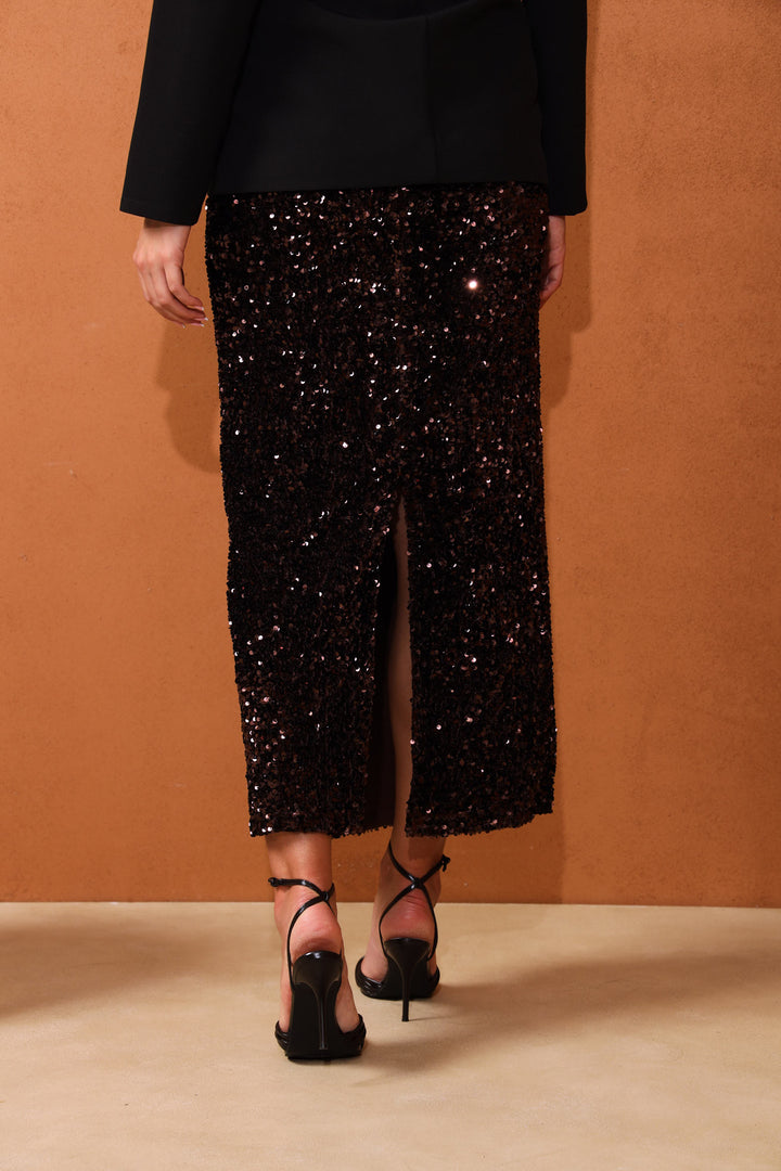 Zuri Sequin Maxi Skirt - Dark Chocolate