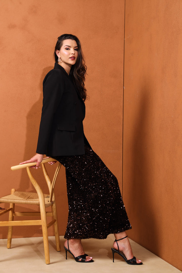 Zuri Sequin Maxi Skirt - Dark Chocolate