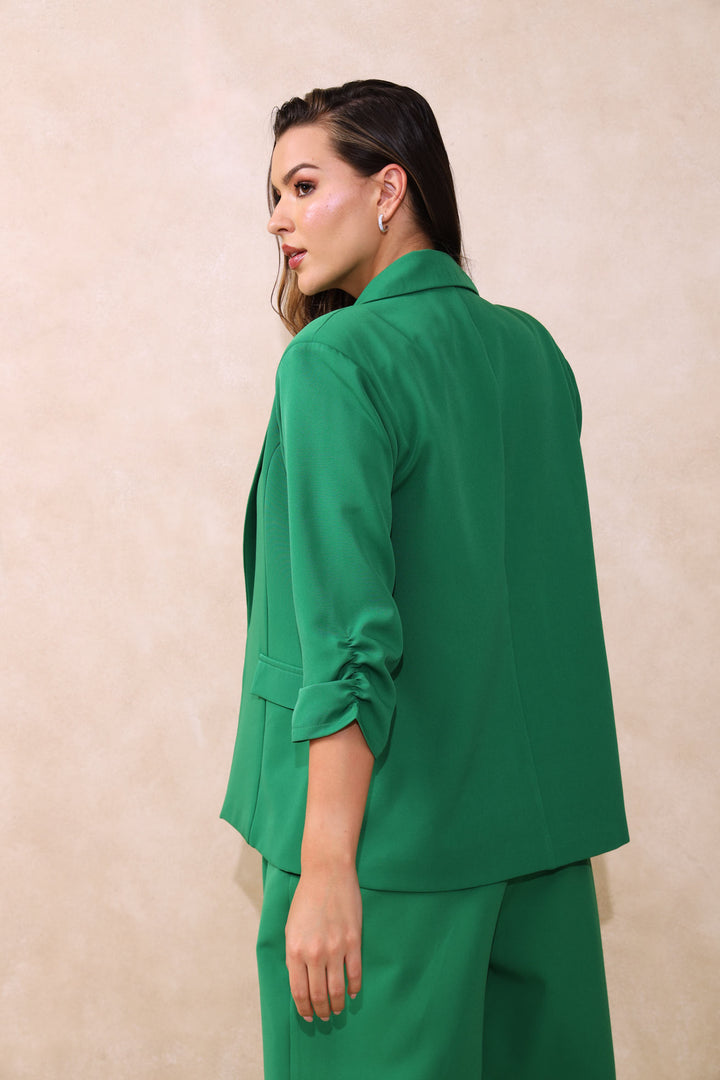 Pocket Flap Gauged Sleeve Blazer - Green