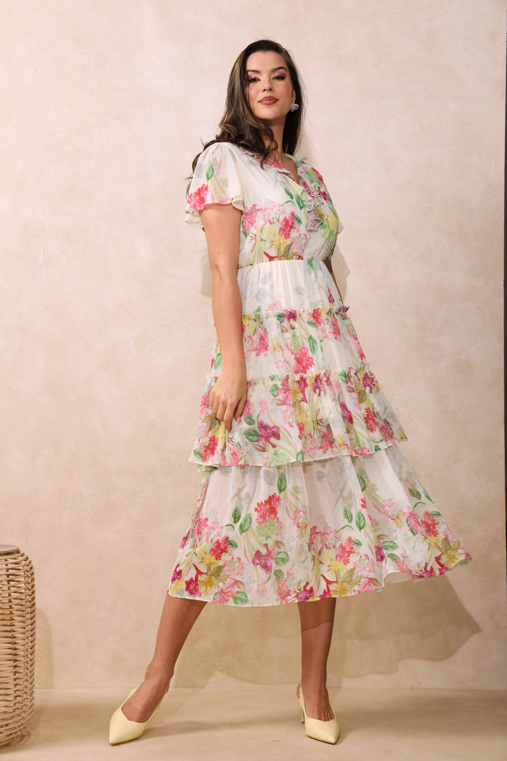 V-Neck Ruffle Tiered Maxi Dress - Multi