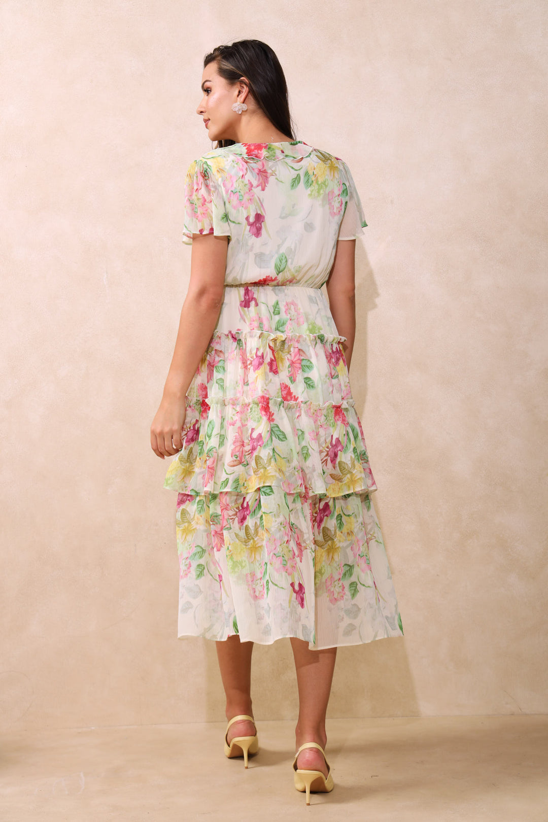 V-Neck Ruffle Tiered Maxi Dress - Multi