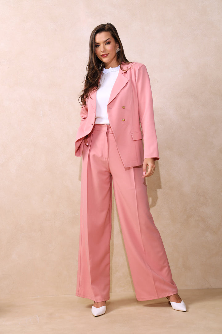 Double Button Notch Hem Twill Blazer - Blush
