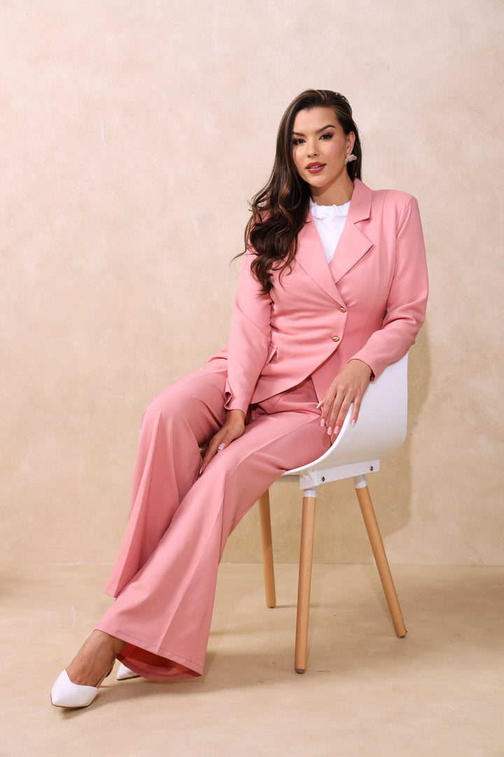 Concealed Button Wide Leg Pant - Pink