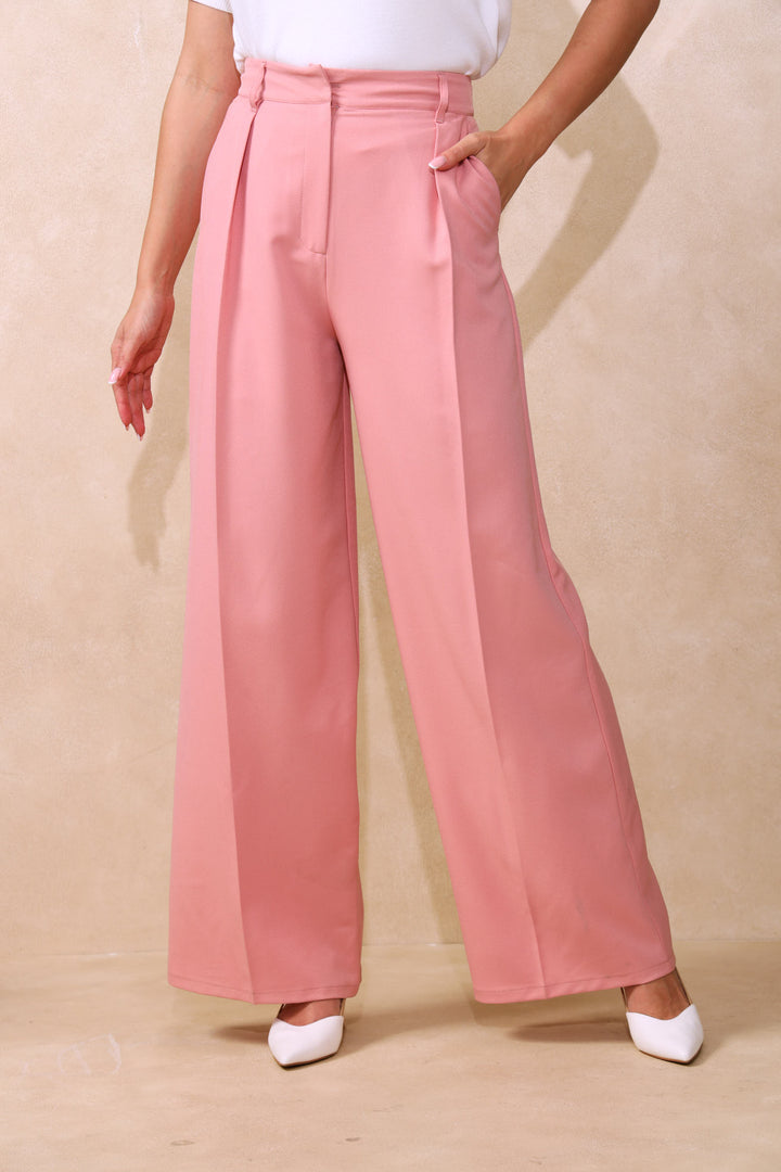Concealed Button Wide Leg Pant - Pink