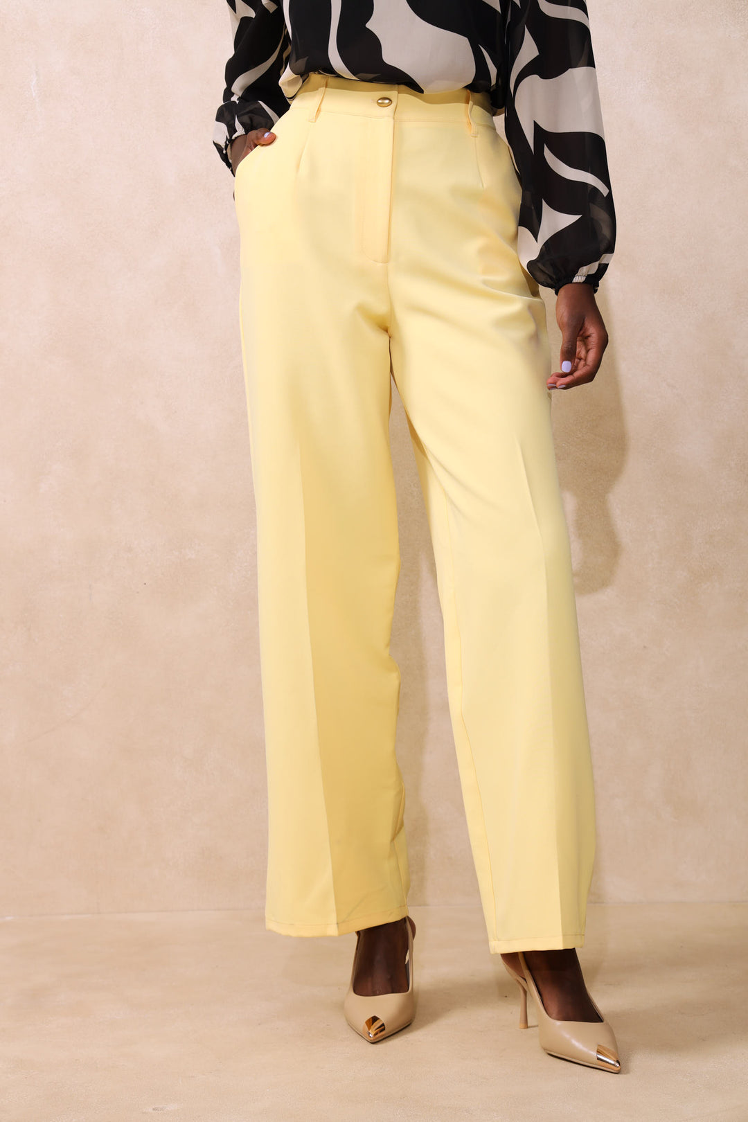 Fancy Button Straight Leg Pant - Butter Yellow