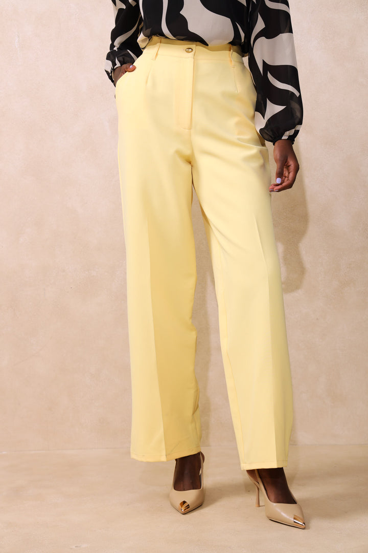 Fancy Button Straight Leg Pant - Butter Yellow