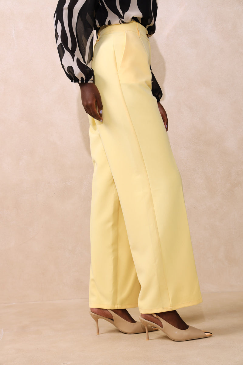 Fancy Button Straight Leg Pant - Butter Yellow