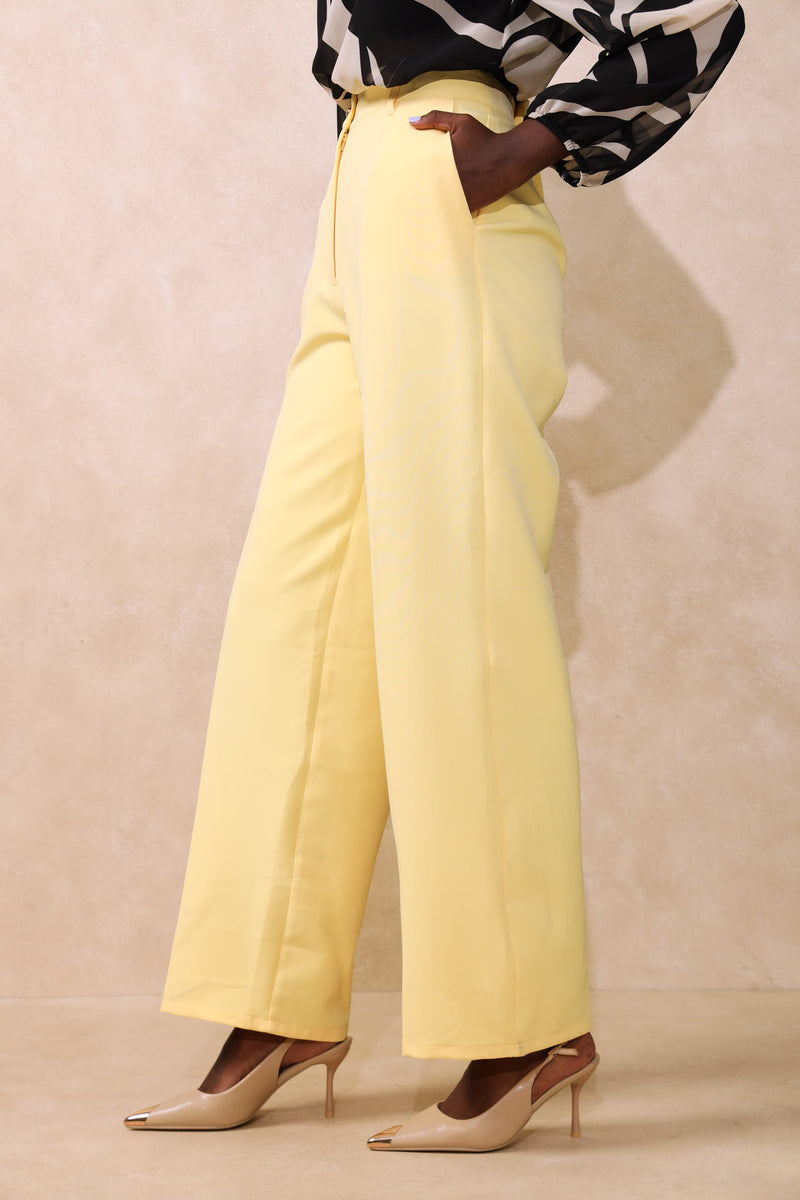 Fancy Button Straight Leg Pant - Butter Yellow