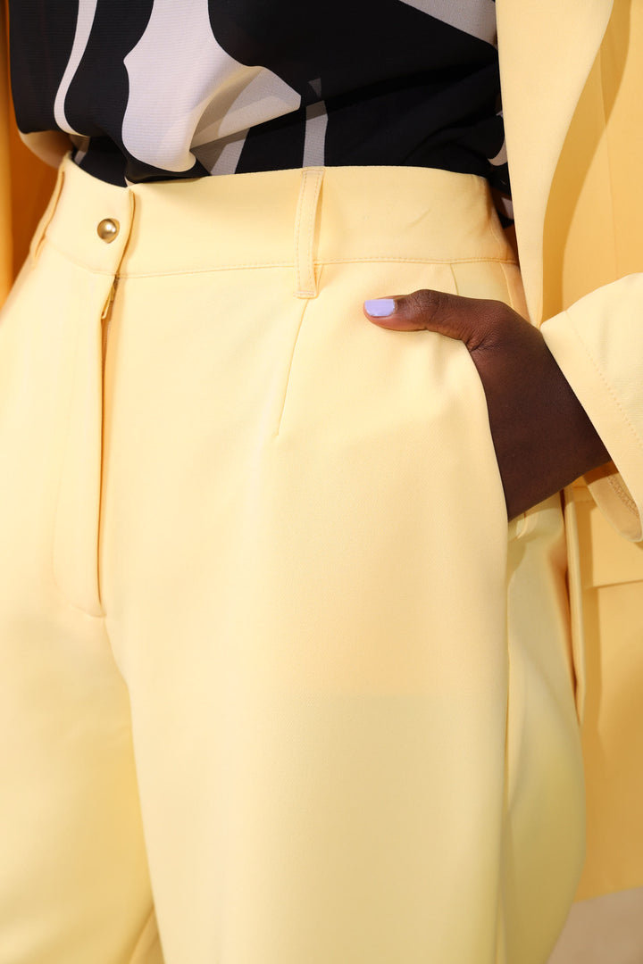 Fancy Button Straight Leg Pant - Butter Yellow
