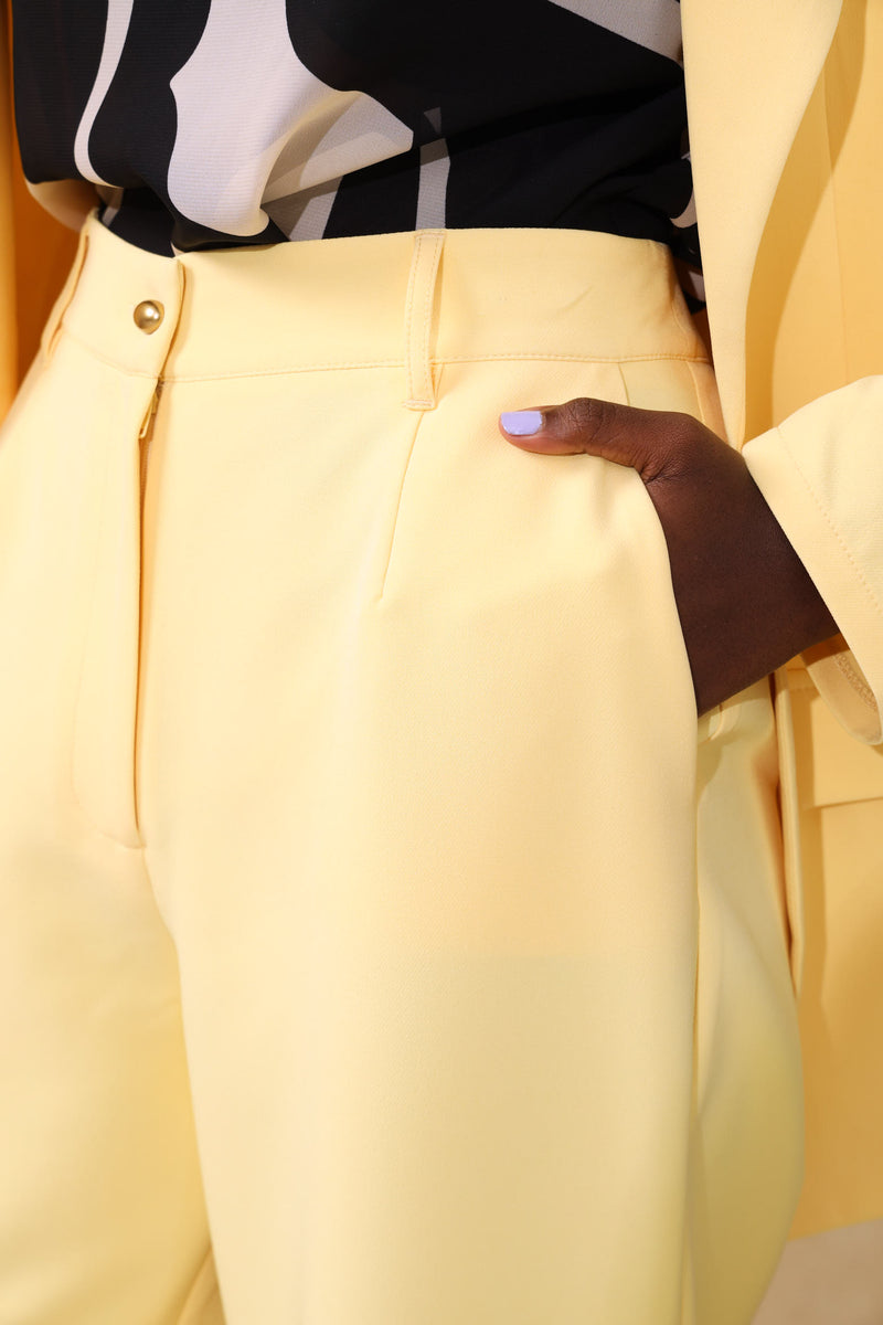 Fancy Button Straight Leg Pant - Butter Yellow