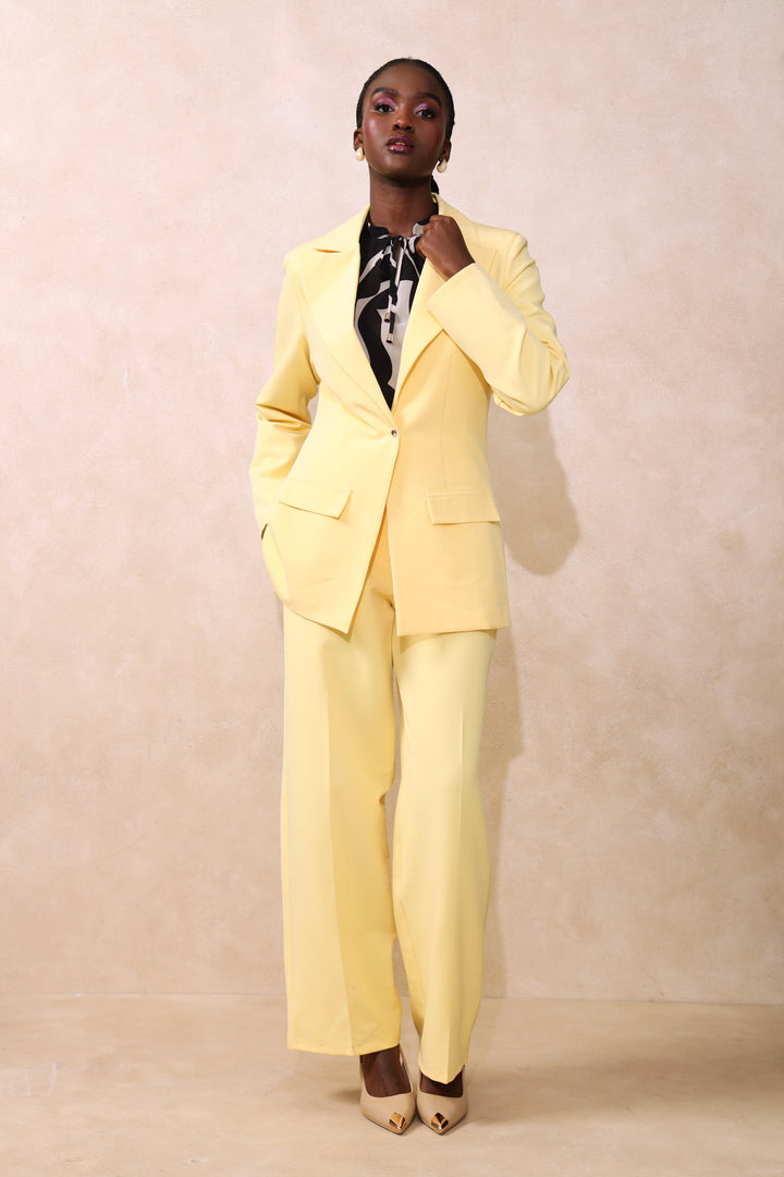 Fancy Button Straight Leg Pant - Butter Yellow