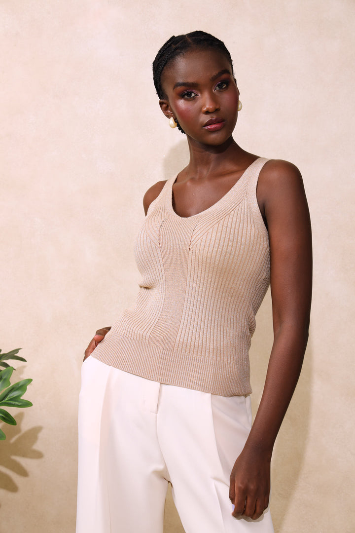 Strappy Metallic Tank Top - Gold
