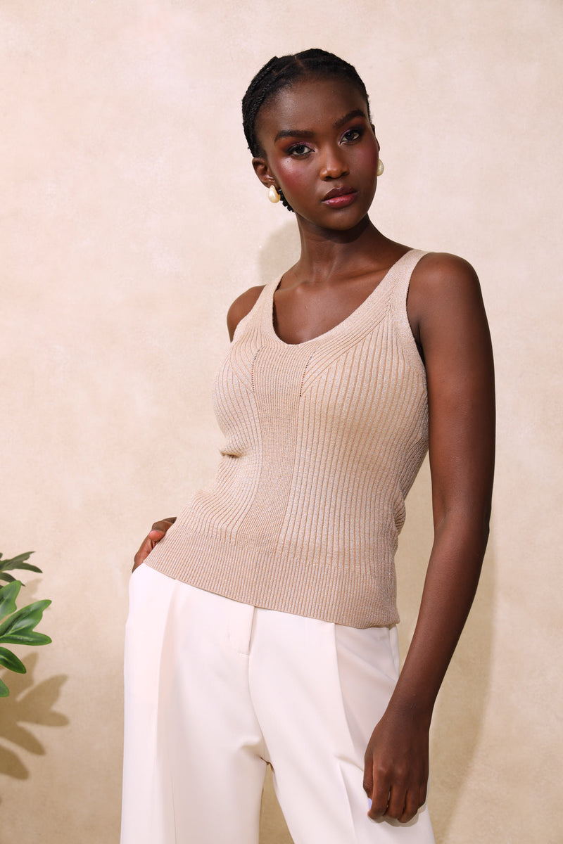 Strappy Metallic Tank Top - Gold