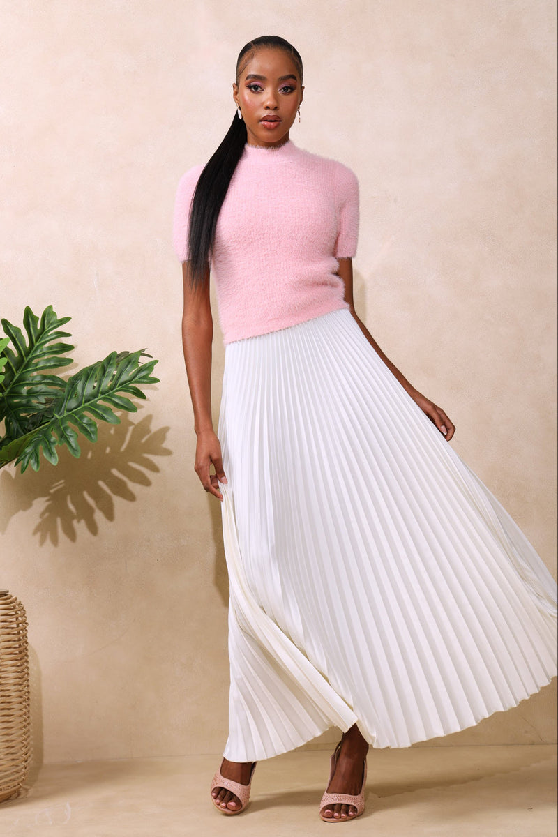 Short Sleeve Fluffy Pullover - Pink