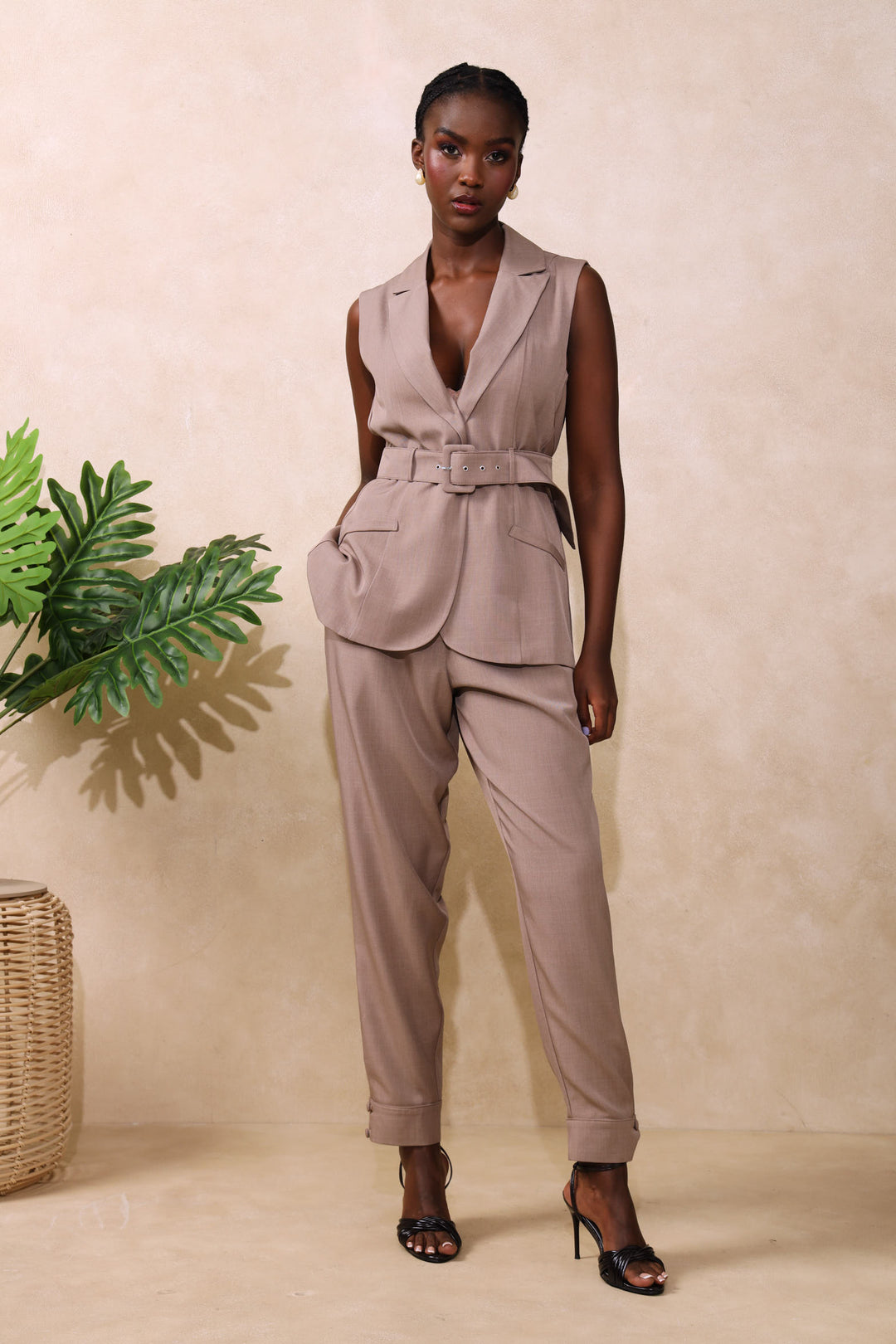 Buckle Hem Tapered Pant - Oatmeal