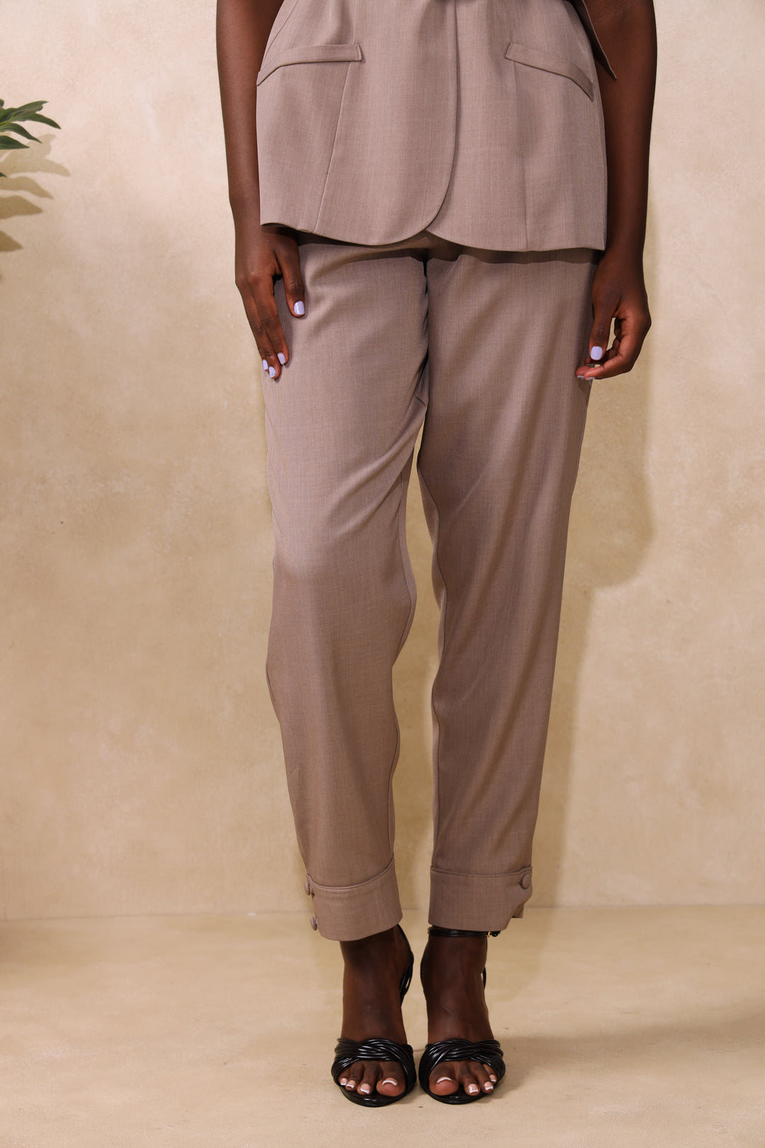 Buckle Hem Tapered Pant - Oatmeal
