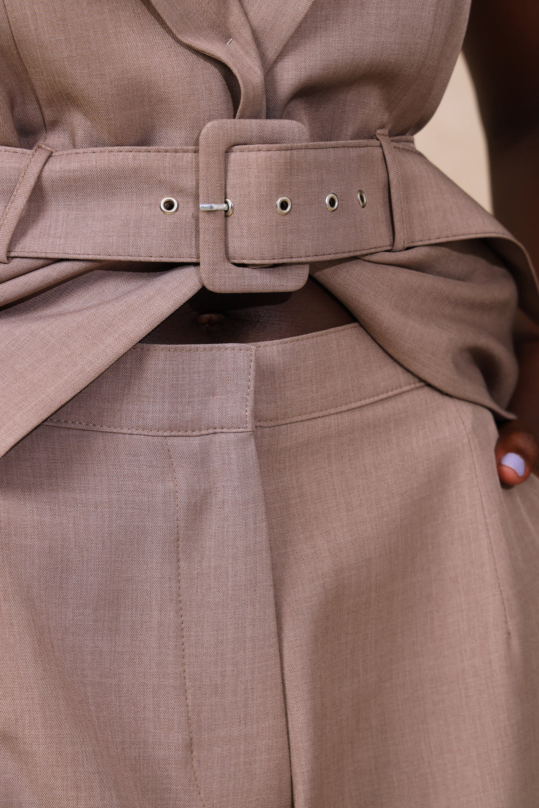 Buckle Hem Tapered Pant - Oatmeal