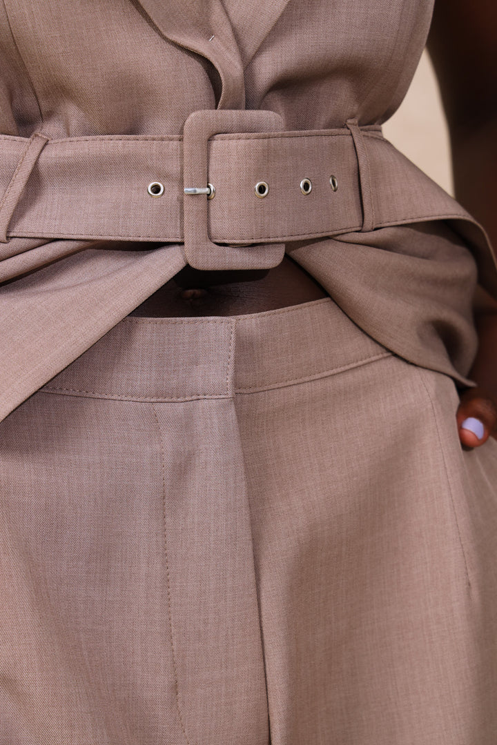 Buckle Hem Tapered Pant - Oatmeal