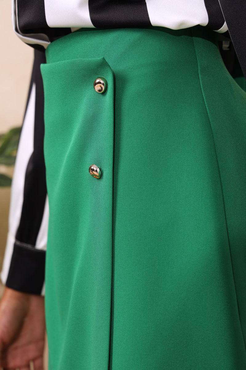 Fancy Button Wrap Skirt - Green