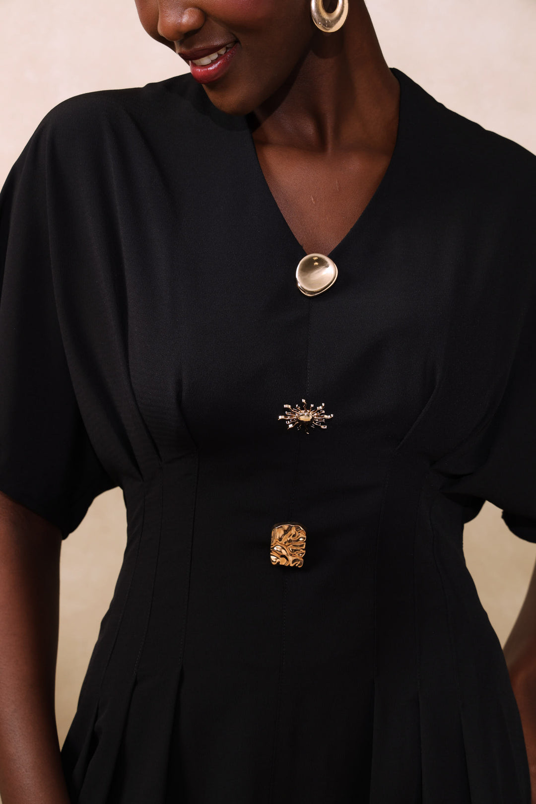 Darted Waisted Button Shirt Maxi Dress - Black