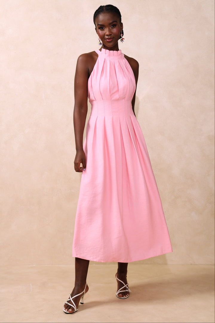 Hineck Pleated Waisted Maxi Dress - Blush