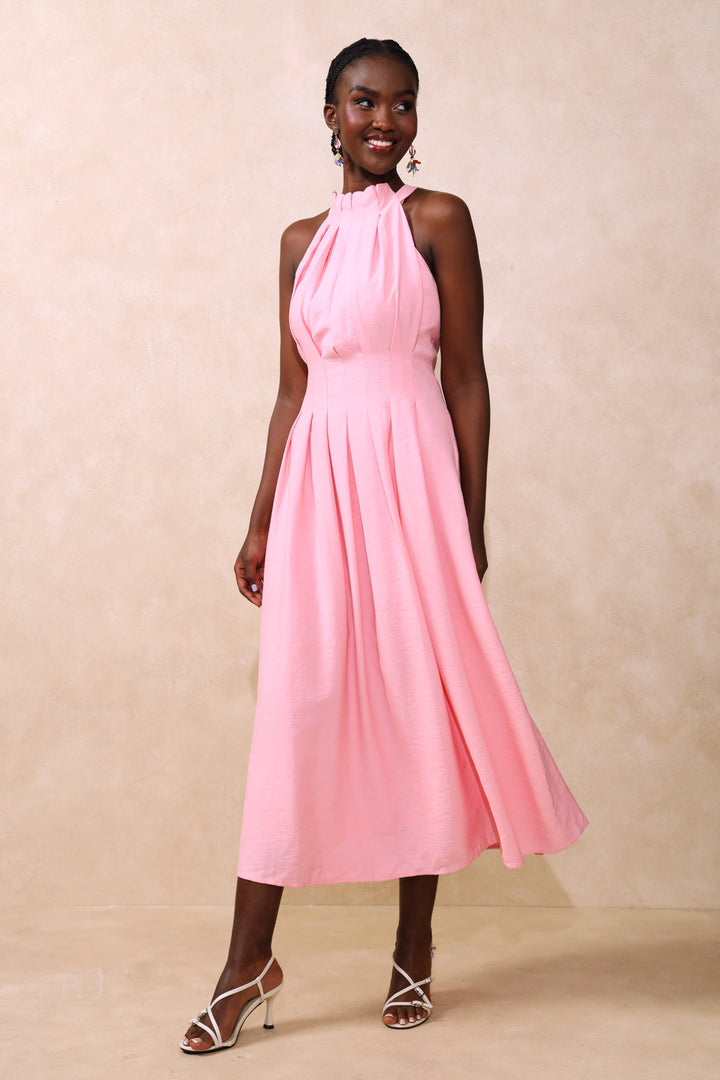 Hineck Pleated Waisted Maxi Dress - Blush