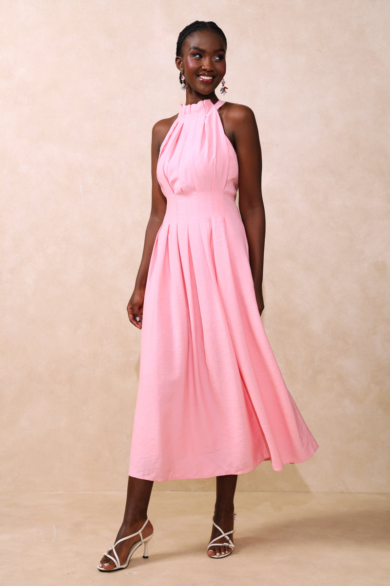 Hineck Pleated Waisted Maxi Dress - Blush