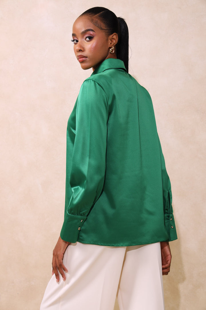Fancy Button Satin Shirt - Green