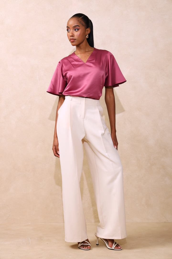 V-Neck Satin Blouse - Pink