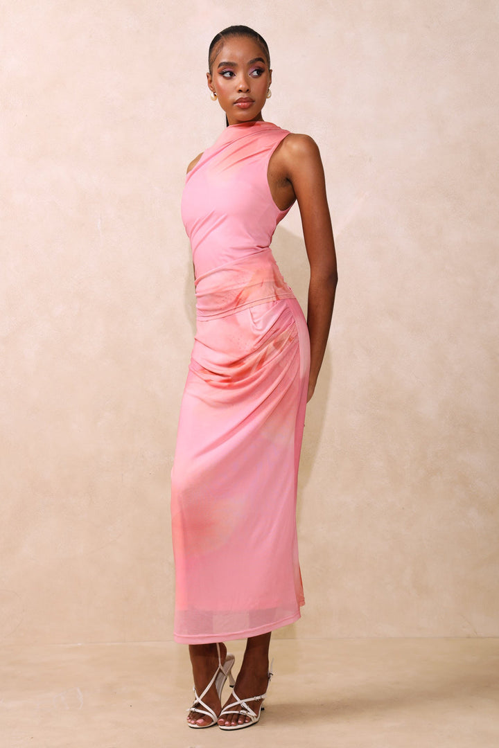 Printed Mesh A-Line Skirt - Pink