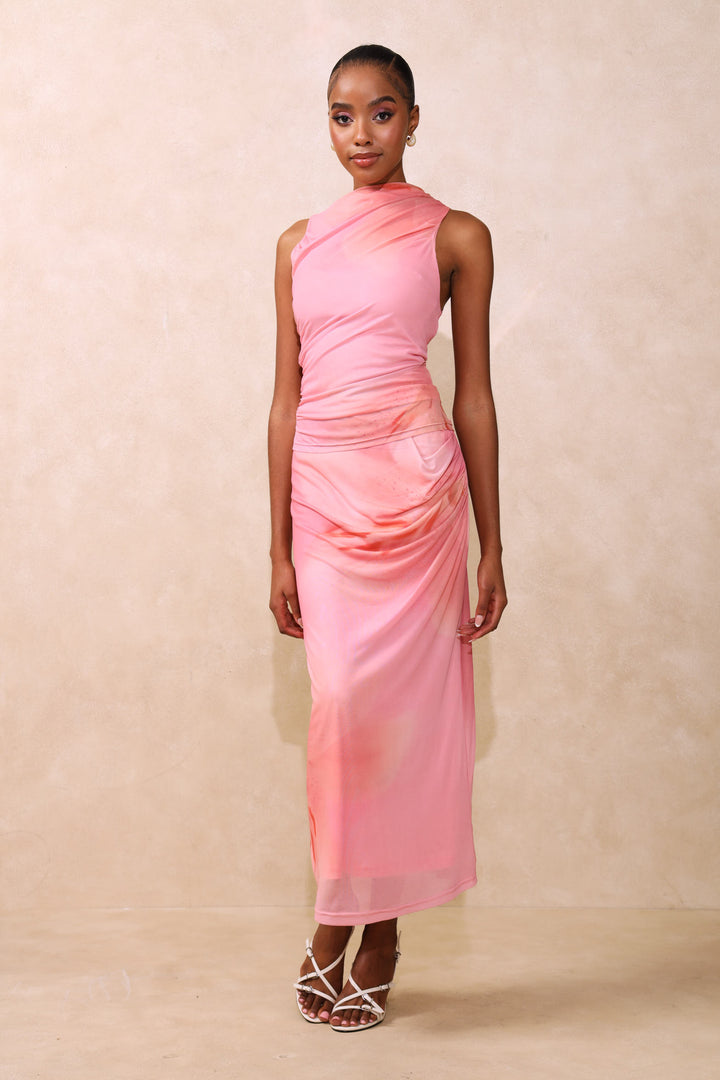 Drape Detail Mesh Top - Blush