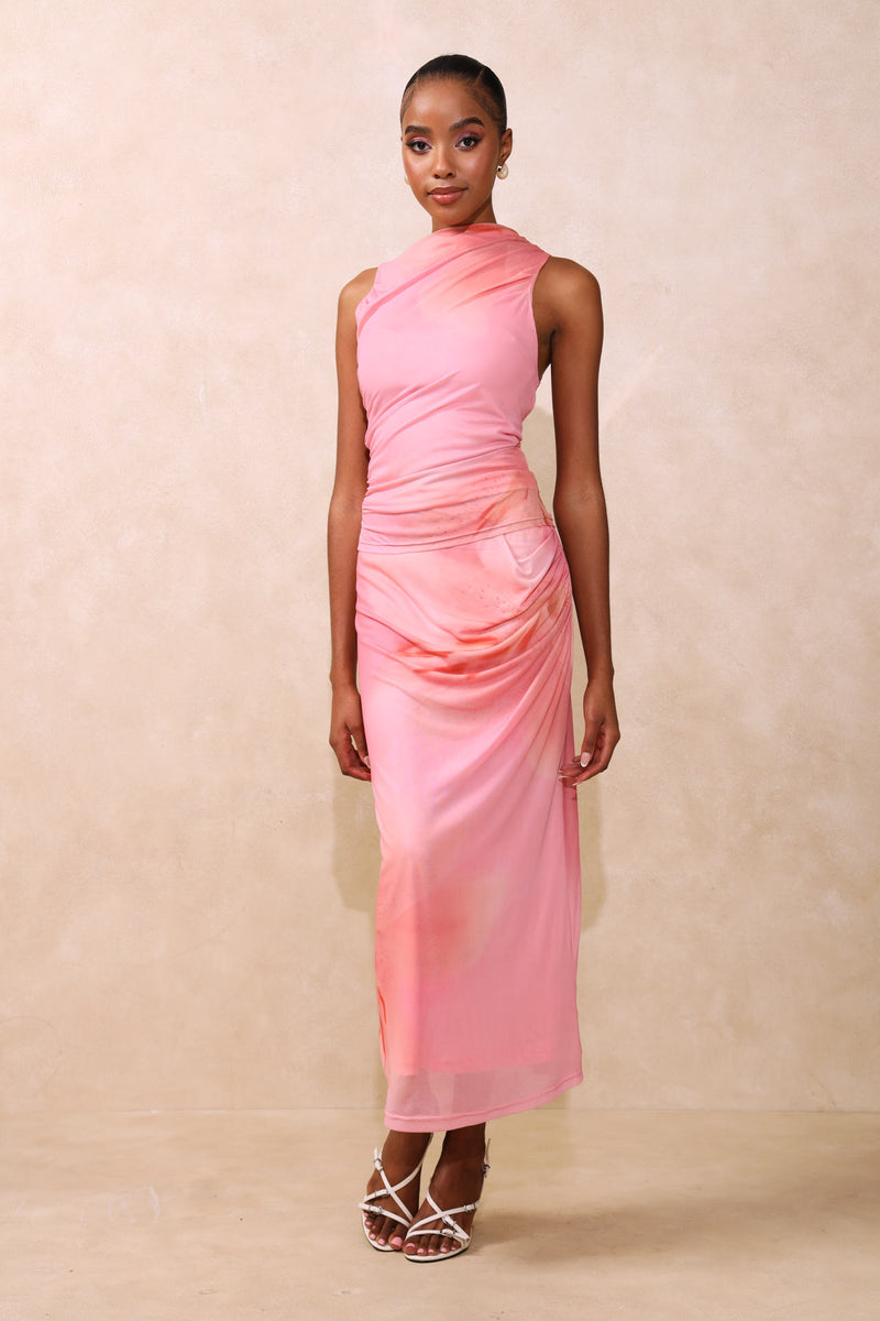 Drape Detail Mesh Top - Blush