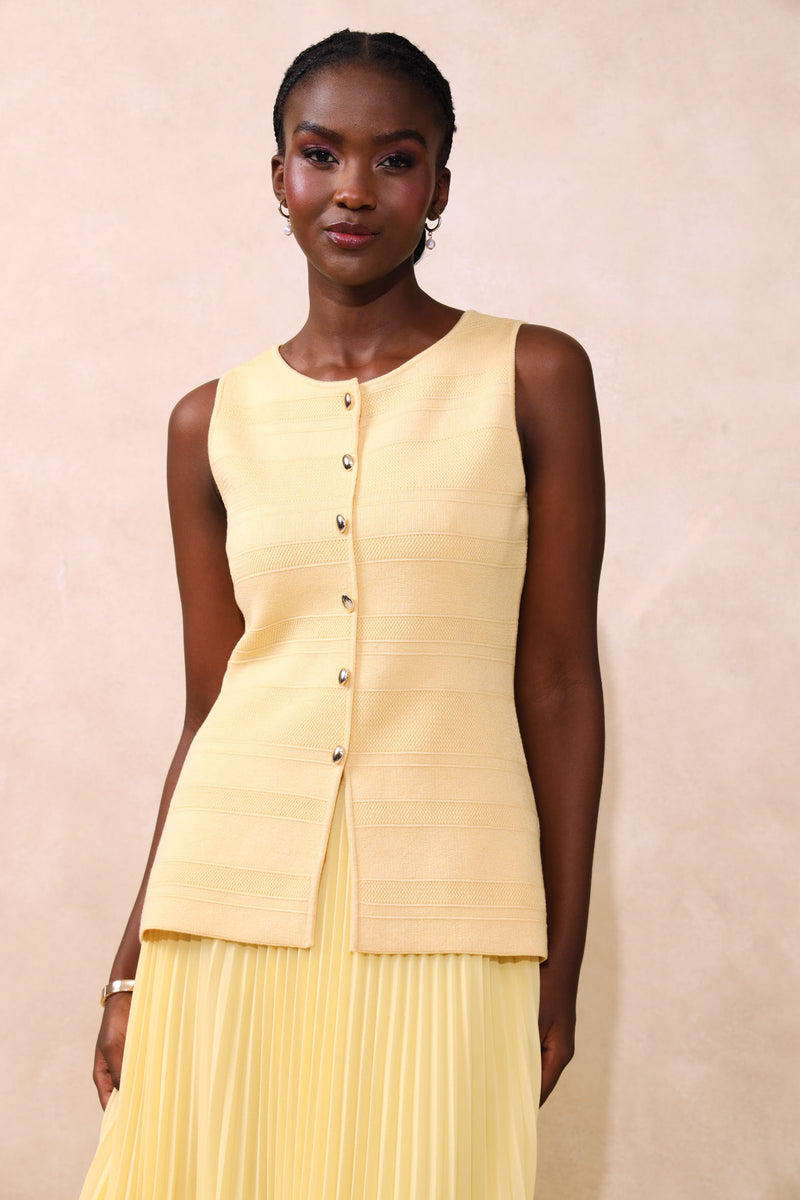 Textured Panelled Knitwear Waistcoat - Butter Yellow