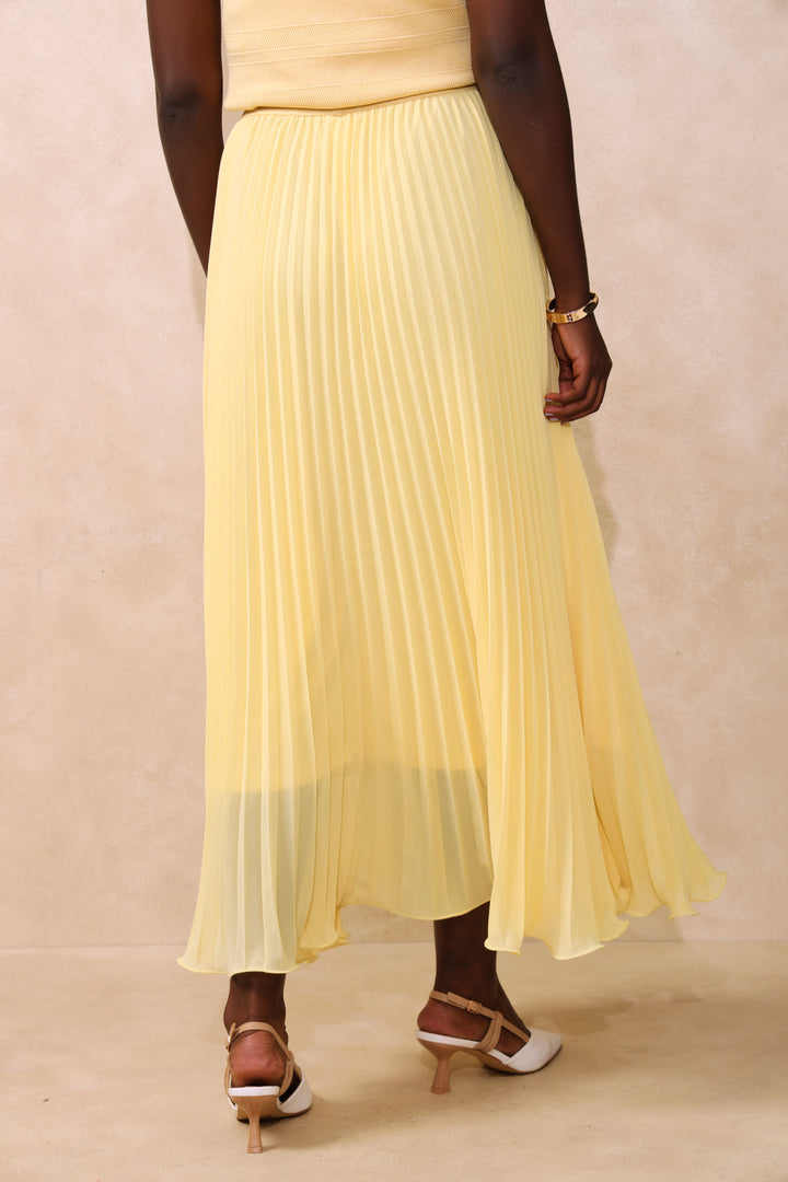 Flared Hem Pleated Maxi Skirt - Butter Yellow