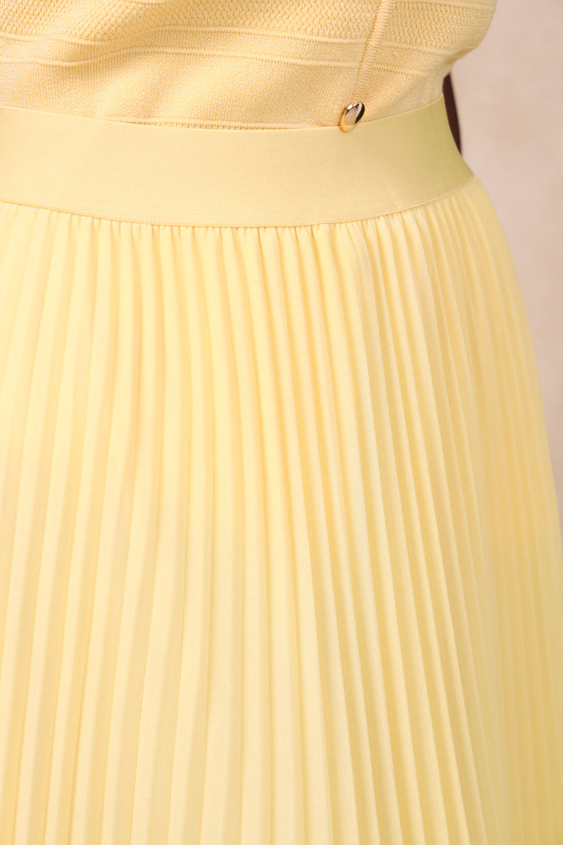Flared Hem Pleated Maxi Skirt - Butter Yellow