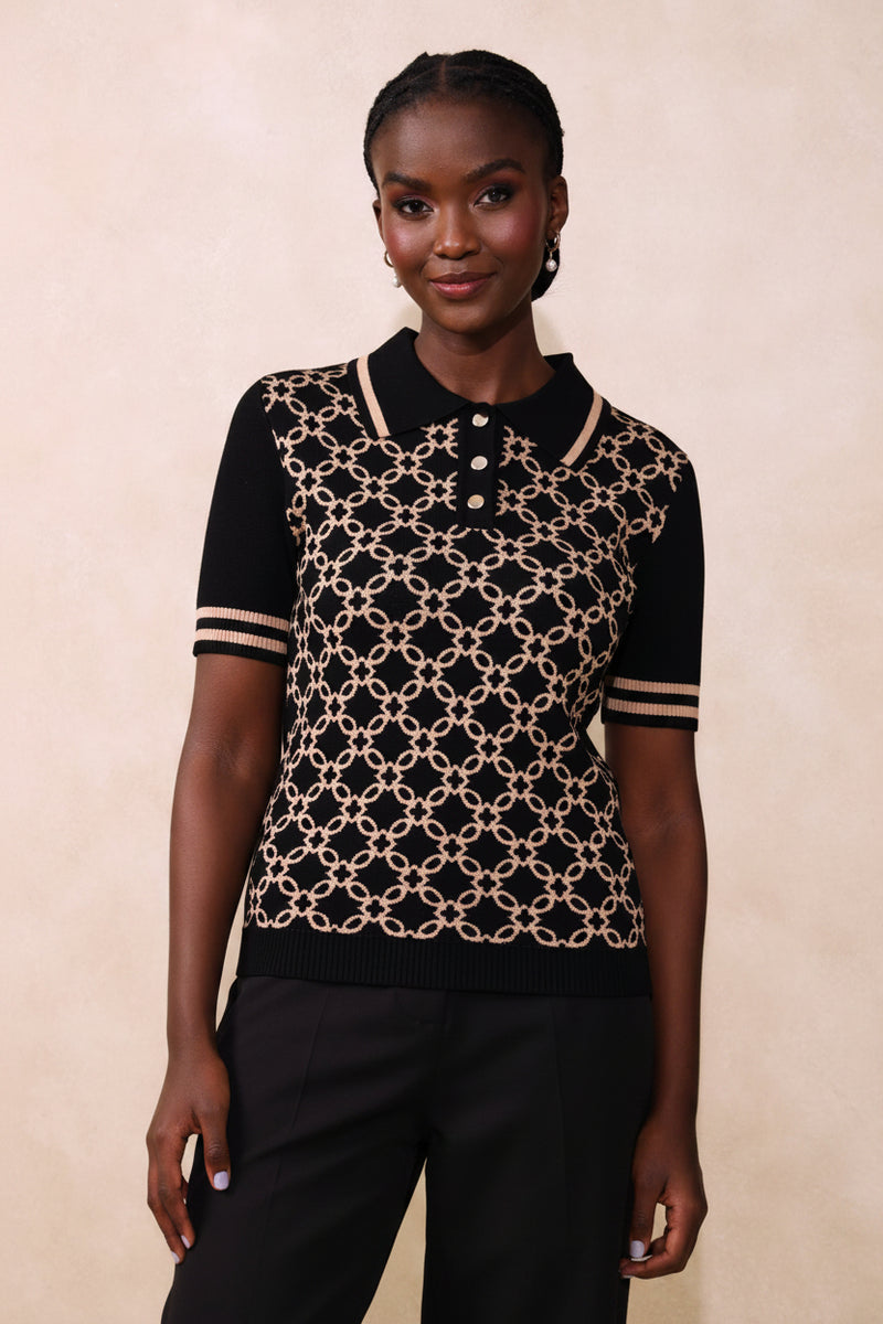 Geo Golfer Tee - Black/Cream