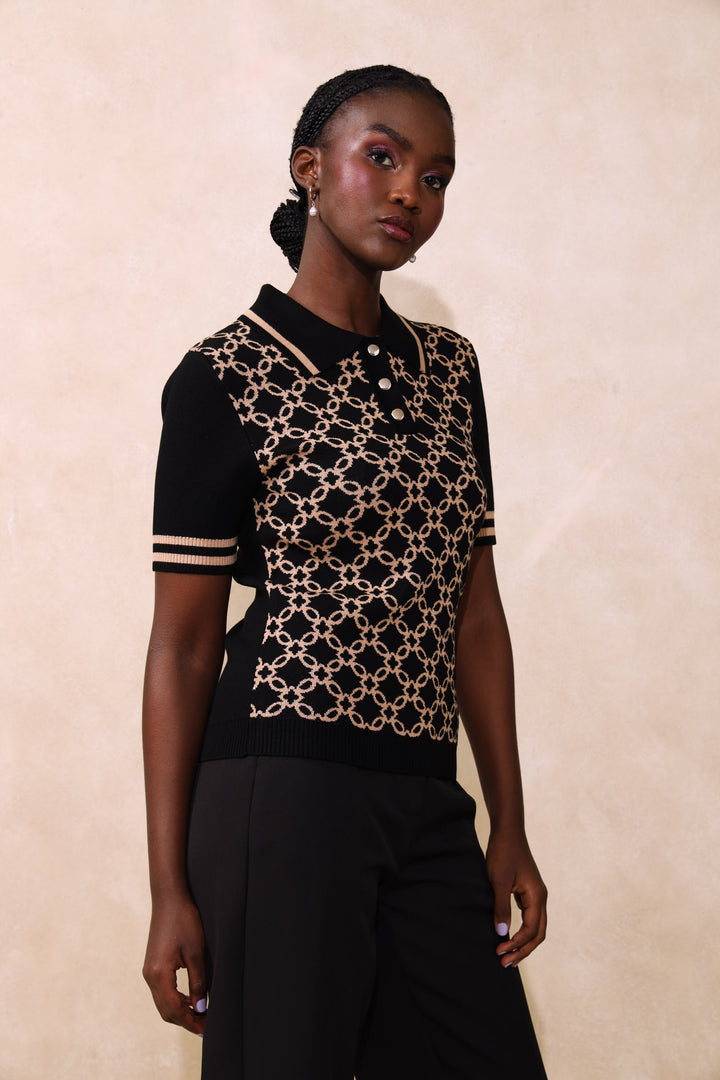 Geo Golfer Tee - Black/Cream