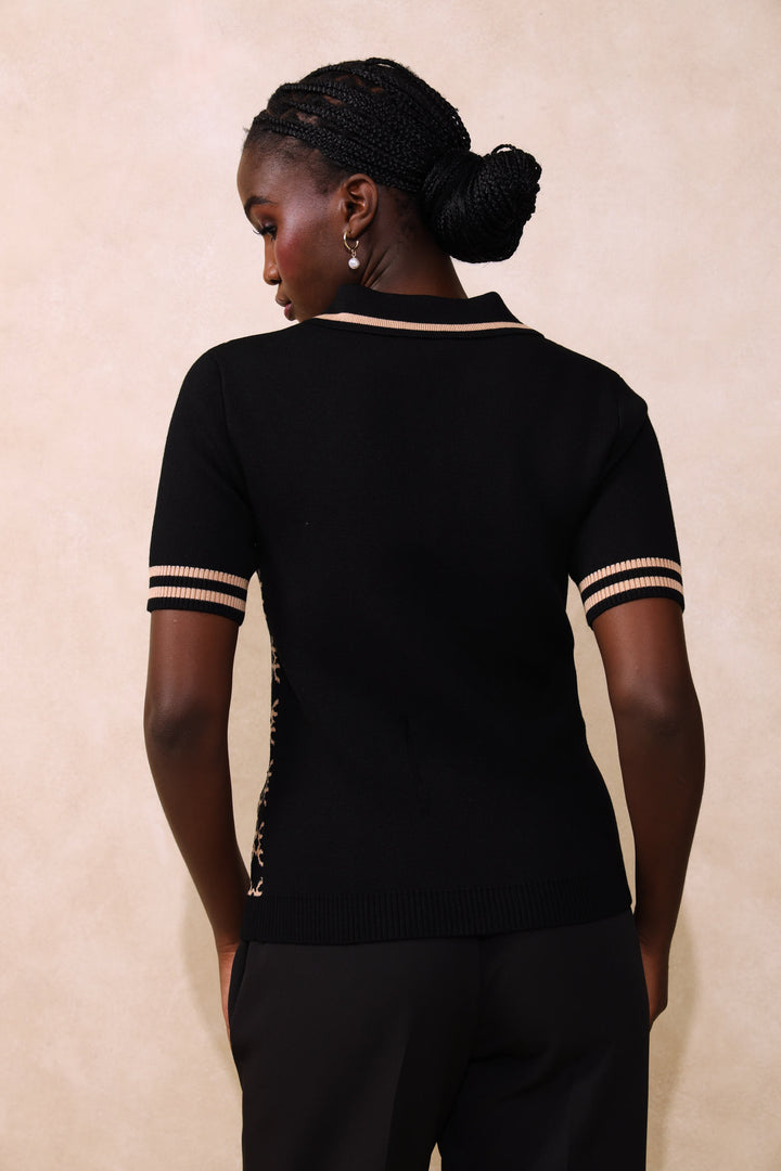 Geo Golfer Tee - Black/Cream