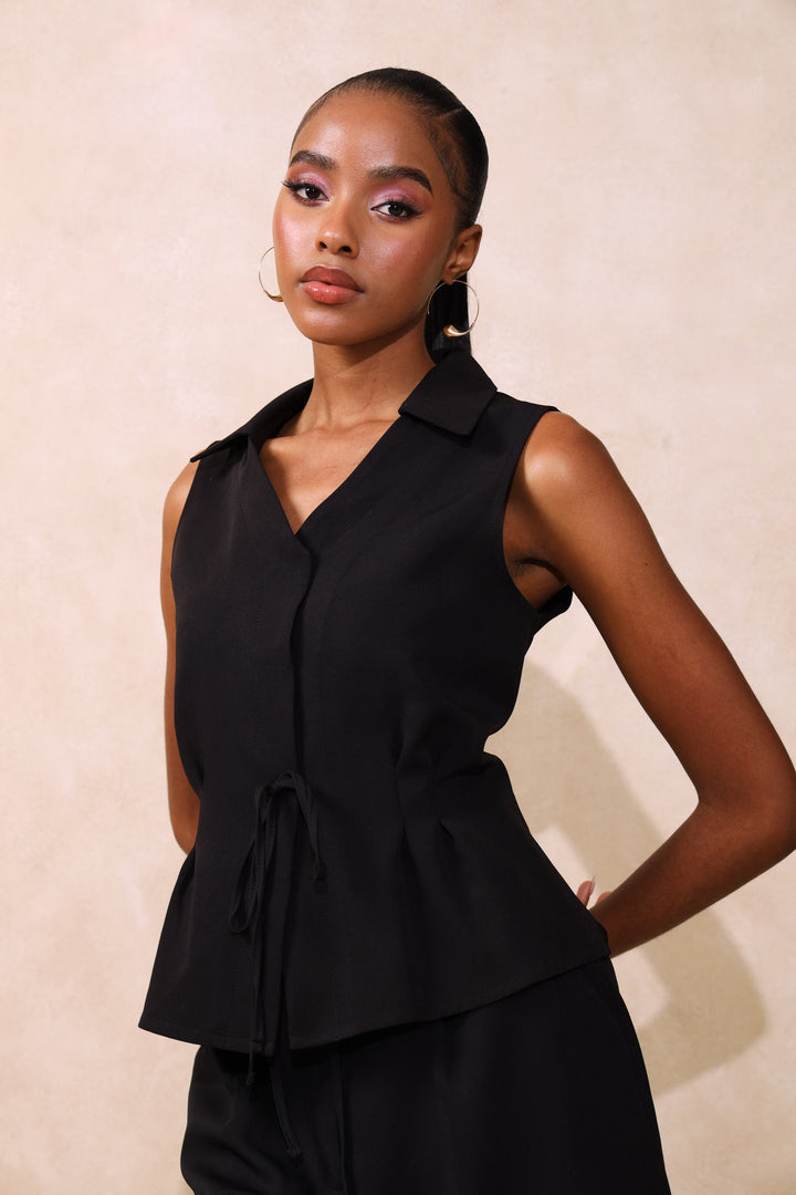 Darted Waisted Top - Black