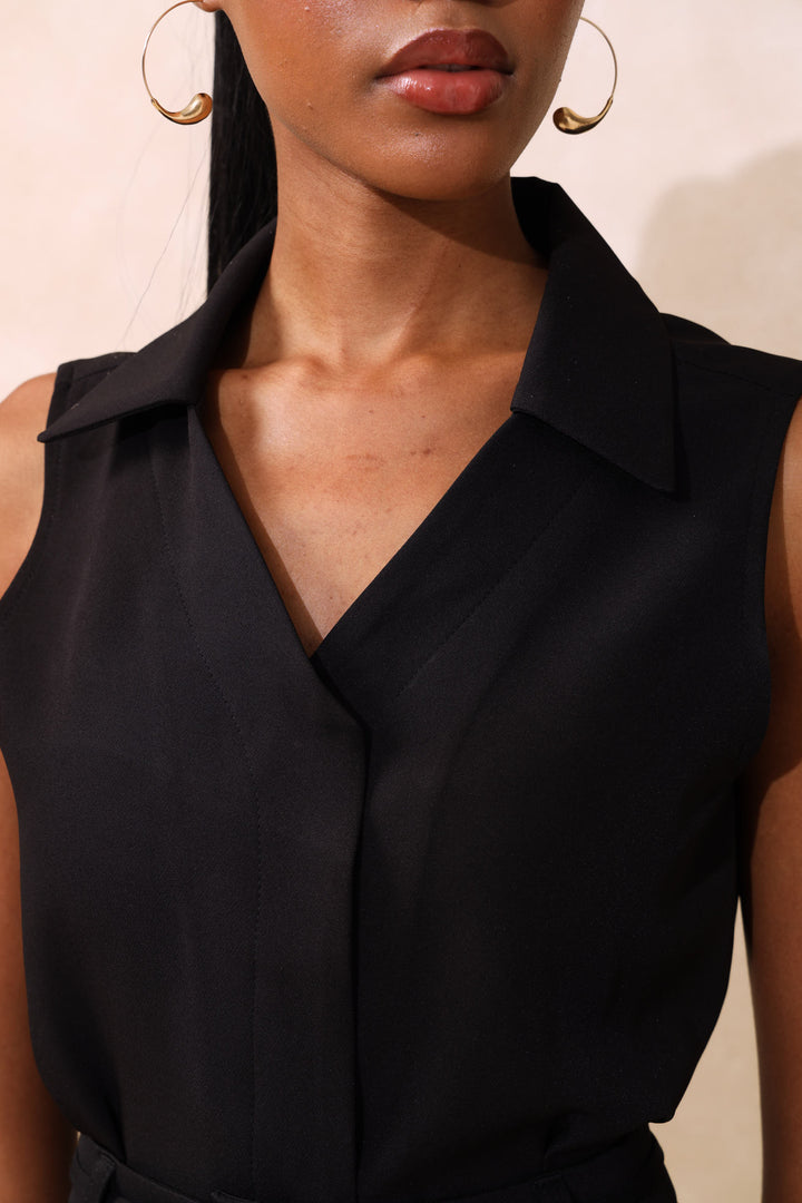 Darted Waisted Top - Black