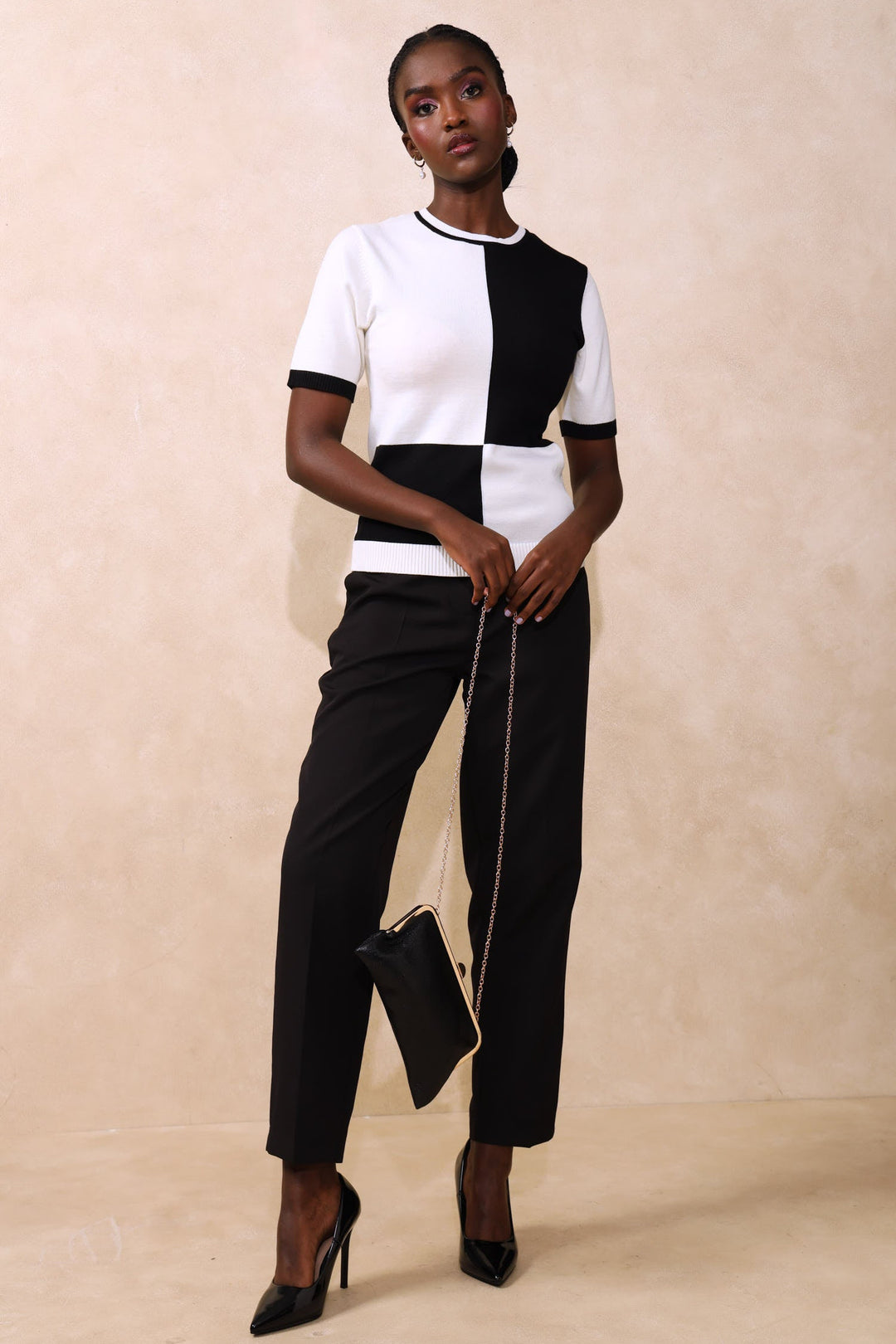 Colour Block Pullover - Black/Cream