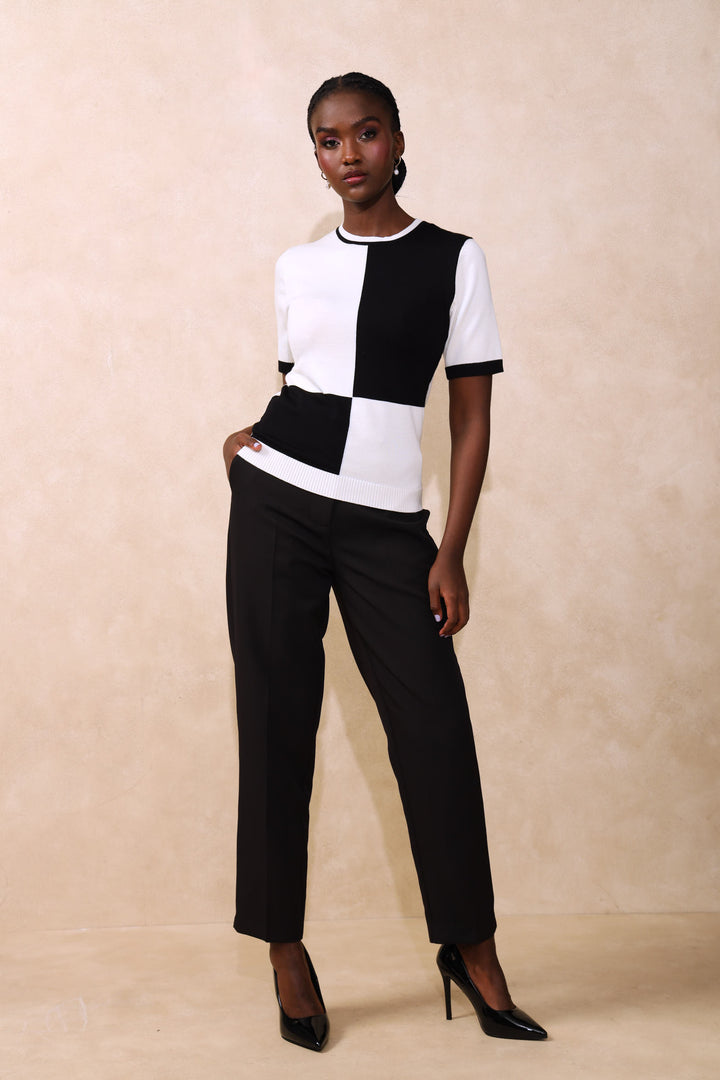 Colour Block Pullover - Black/Cream