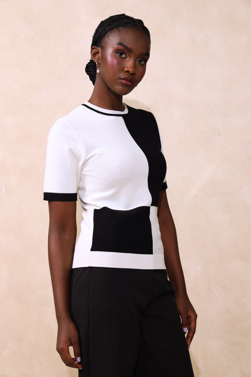 Colour Block Pullover - Black/Cream