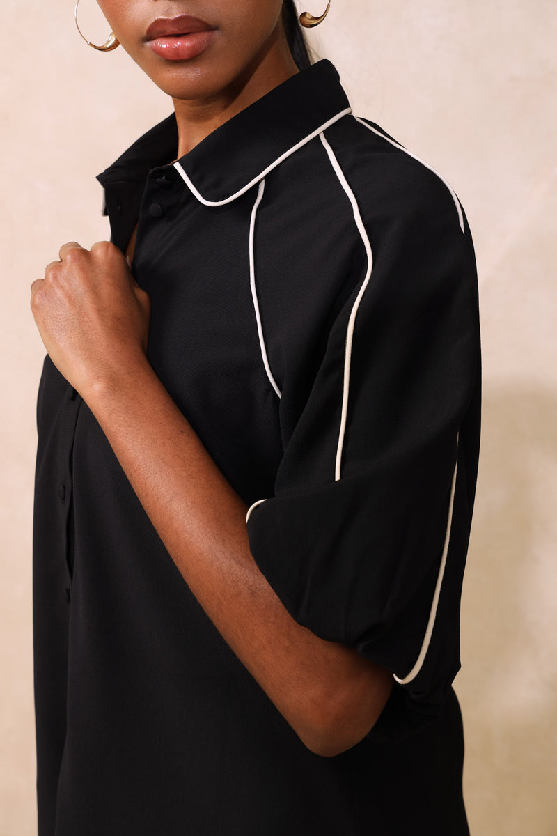 Panelled Puff Sleeve Blouse - Black/White